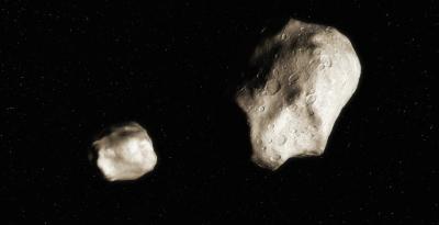 Rappresentazione artistica di un asteroide binario (UC Berkeley - Seti Institute)