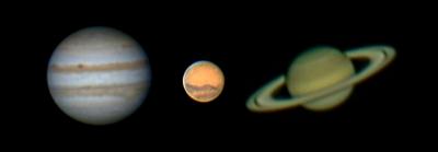 Giove, Marte e Saturno (cpyright: Claudio Vallerani - Osservatorio Astronomico, Università di Siena)