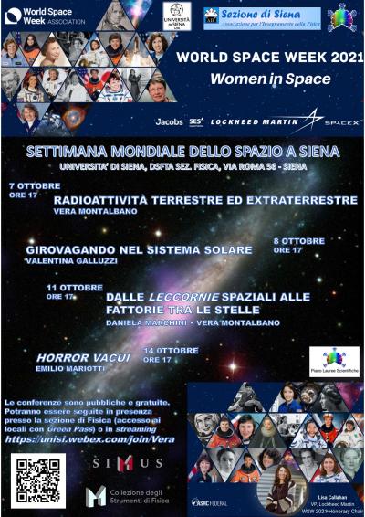 locandina Settimana Mondiale dello Spazio a Siena 2021 locandina Settimana 2021