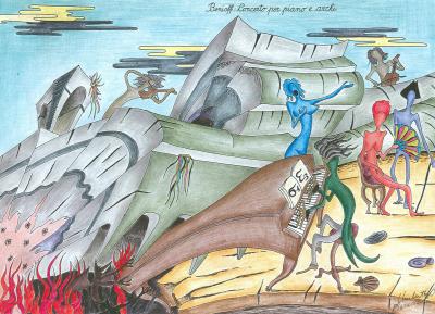 "Benioff, concerto per piano ed archi", illustrazione di Umberto Pieruccini