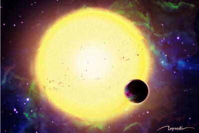 Rappresentazione artistica del pianeta extrasolare KPS-1b e della sua stella